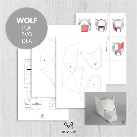 Wolf Mask 3d Low Poly Paper Mask Pdf Template Papercraft Etsy