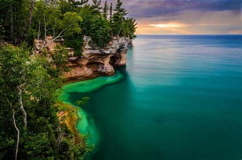 An Evening View Of Pictured Rocks National Seashore In Michigans Upper
