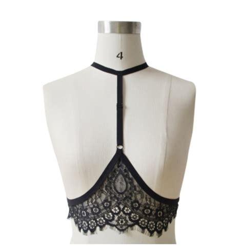 Black Or White Choker T Chest Lace Halter Bralette Cage Bra Open Cup