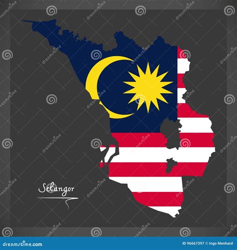 Selangor Malaysia Map With Malaysian National Flag Illustration Stock