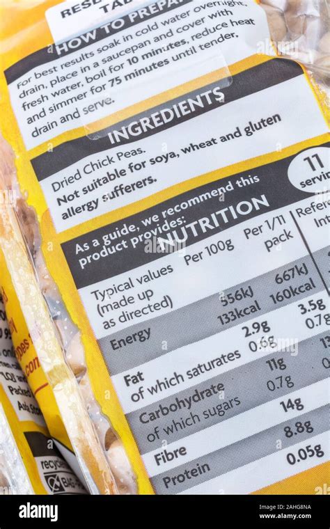 Asda Own Label Chick Peas In Plastic Bag For Food Ingredients Labels