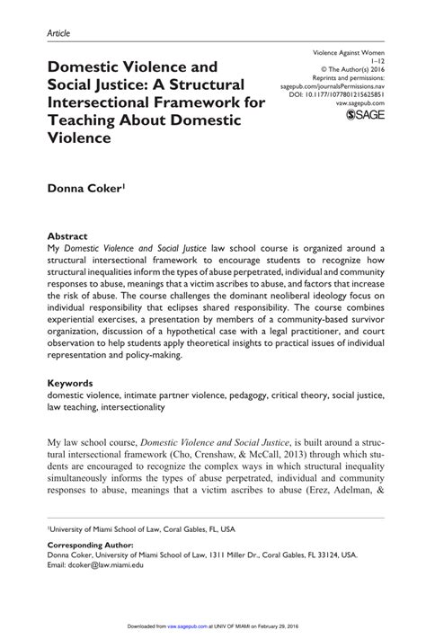 Pdf Domestic Violence And Social Justice A Structural Intersectional