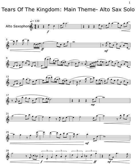 Tears Of The Kingdom Main Theme Alto Sax Solo Sheet Music For Alto