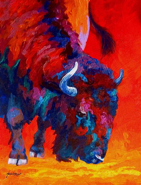 Grazing Bison Painting By Marion Rose Pixels