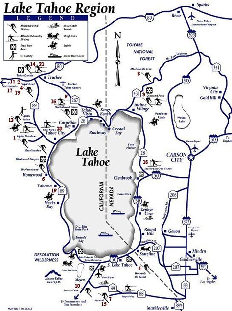 Map To Ski Areas In Lake Tahoe Lake Tahoe Map Ski Area Lake Tahoe