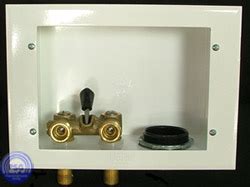 Efield washing machine outlet box with center drain with brass 1/4 turn valves installed, 1/2 pex f1807 crimp x 3/4 mht connection ,white. Washing Machine Outlet Boxes