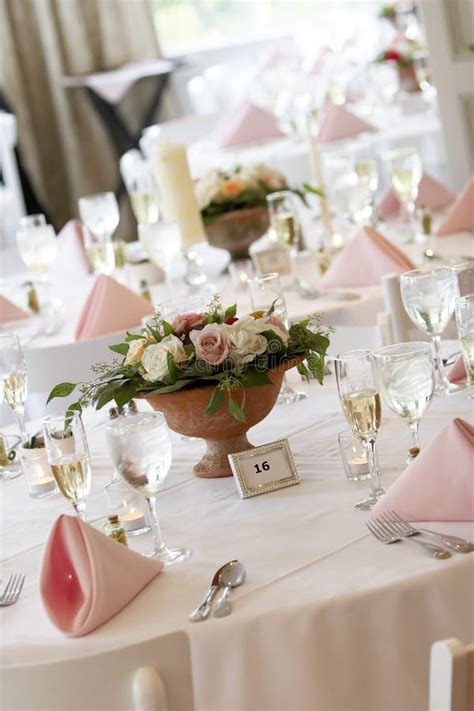 Wedding Tables Set For Fine Dining Stock Photo Image Of Banquet Pink