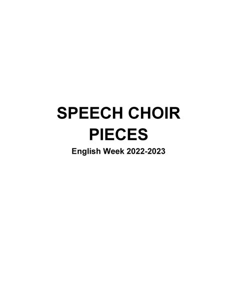 English Week 2022 2023 Speech Choir Pieces Speech Choir Pieces