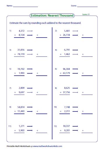 Estimating Sums 3rd Grade