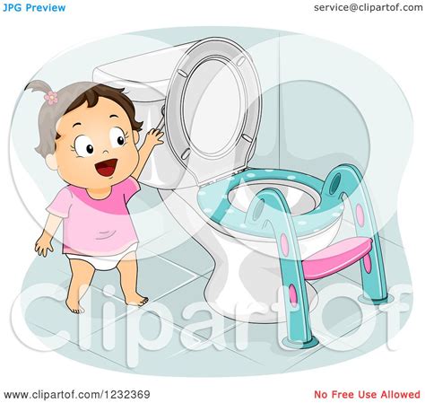 Clipart Of A Potty Training Toddler Girl Flushing A Toilet Royalty