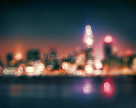 Colorful Abstract Night Lights Of New York City Downtown Skyline Stock