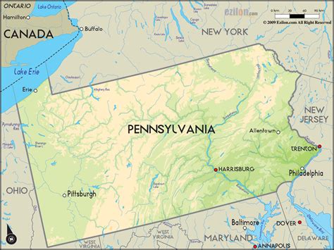 Physical Map Of Pennsylvania Stock Photo Alamy