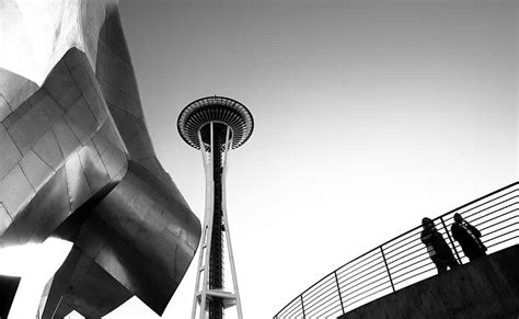Looking Up At The Seattle Space Needle Space Needle Black And White
