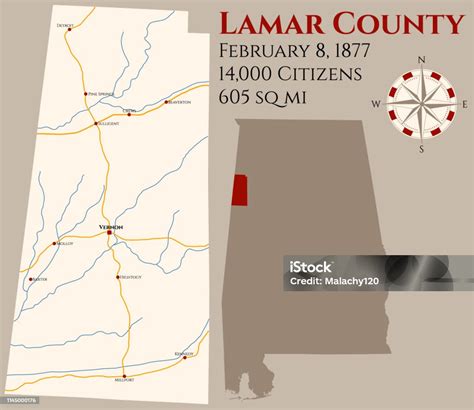 Map Of Lamar County In Alabama Stock Illustration Download Image Now