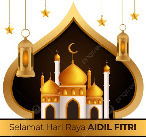 Hari Raya Aidil Fitri Ornamento De Oro Mezquita Y Linterna Vector Png