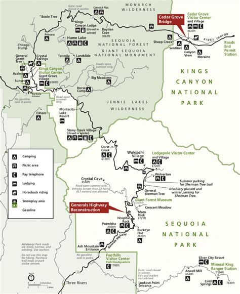 Sequoia And Kings Canyon National Parks Area Road Map Sequoia