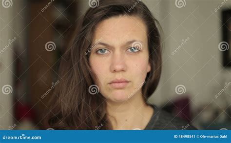 Young Woman Looking Sceptically And Disapproving Into The Camera Stock Video Video Of Cold