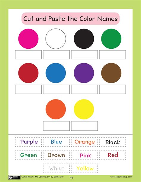 Cut And Paste The Color Names Worksheet Free Printable Puzzle Games