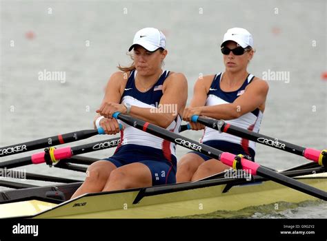 Usa Women S Double Sculls Rowing Team Susan Francia And Brett Sickler Right In Action During