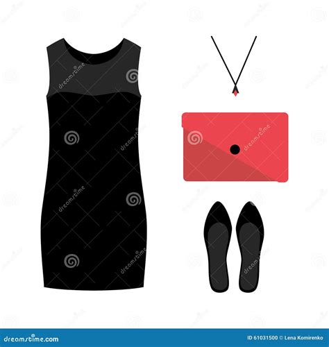 Set Of Trendy Women S Clothes With Black Dress And Accessories Stock