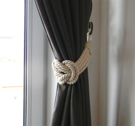 Double Square Knot Ivory Curtain Tie Backs Cotton Rope Etsy