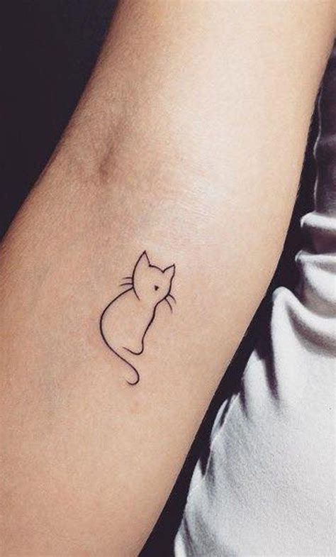 Simple Minimalistic Cat Portrait Outline Inner Arm Tattoo