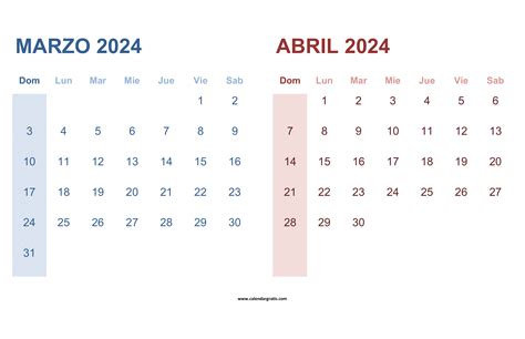 Calendario Marzo Y Abril 2024