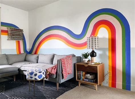 A Media Room With A Bold Diy Wall Mural Bedroom Wall Designs