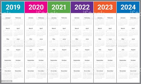 2019 2020 2021 2022 2023 2024 年カレンダー ベクター デザイン テンプレート 2022年のベクターアート素材