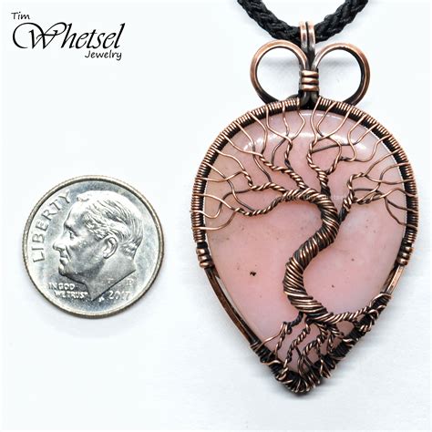 Peruvian Pink Opal Necklace Copper Tree Of Life Wire Wrap Pendant