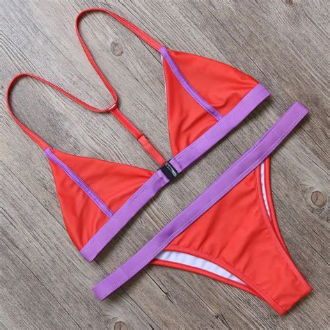 Monokini Red Halter Swimwear Swimsuit Bikinis Set 2017 Sexy Women Brazilian Thong Bathing Suits