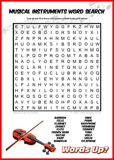 Words Up Musical Instruments Word Search