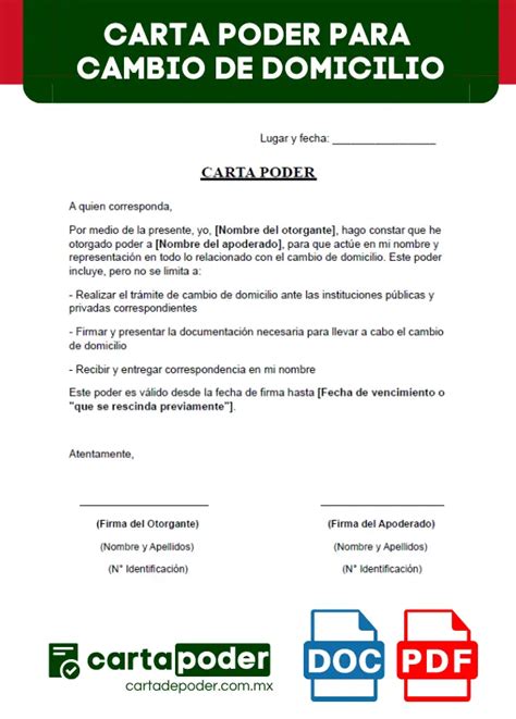 Carta Poder Para Cambio De Domicilio 《 Modelo 2023 》 ️