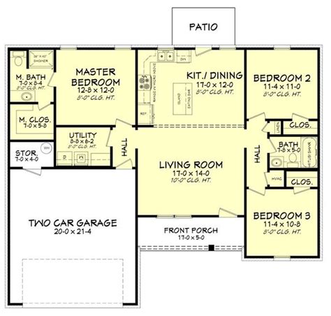 Traditional Home Plan 3 Bedrms 25 Baths 1232 Sq Ft 142 1200