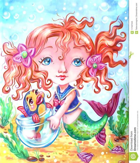 Sea Friend Mermaid Underwater Horse Vector Illustration Set Stock Image
