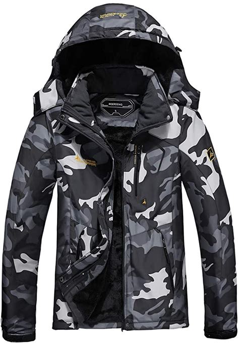 Moerdeng Womens Waterproof Ski Jacket Warm Winter Black Camo Size X