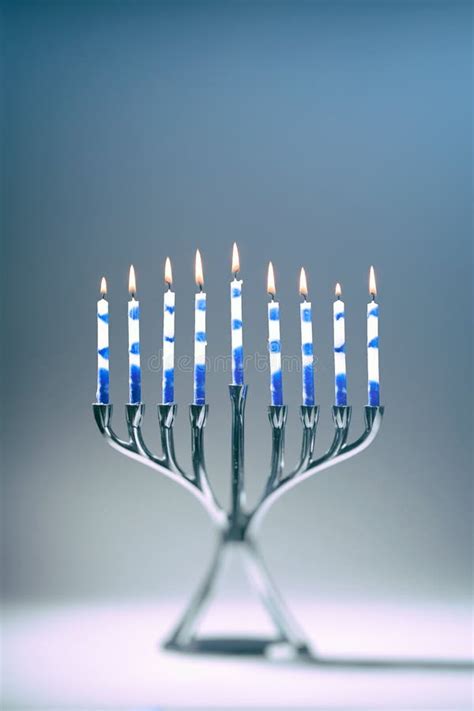 Hanukkah Menorah With Lit Candles Stock Photo Image Of Jewish