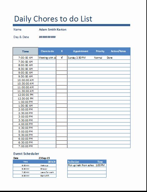 50 Weekly Chore Chart Template Excel Ufreeonline Template