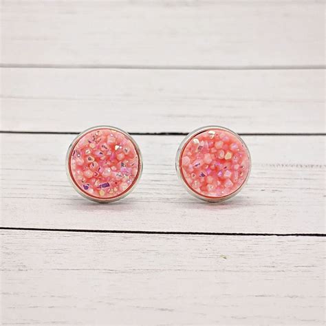 Pastel Pink Druzy Stud Earrings Bridesmaids Earrings Pink Etsy