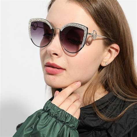Glitter Frame Gradient Cat Eye Sunglasses In 2022 Sunglasses Women