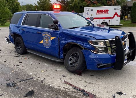 Michigan State Police Patrol Car Rear Ended In 3 Vehicle Crash