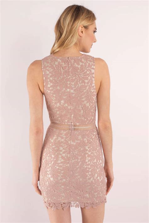 Cute Rose And Nude Dress Beige Lace Dress Nude Bodycon Dress