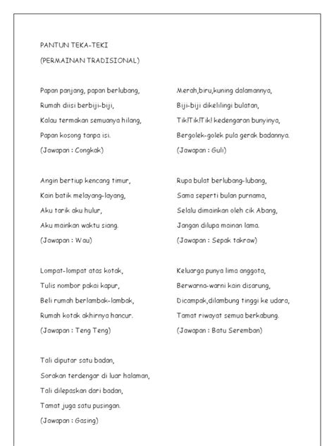 Pantun Teka-teki Permainan Tradisional