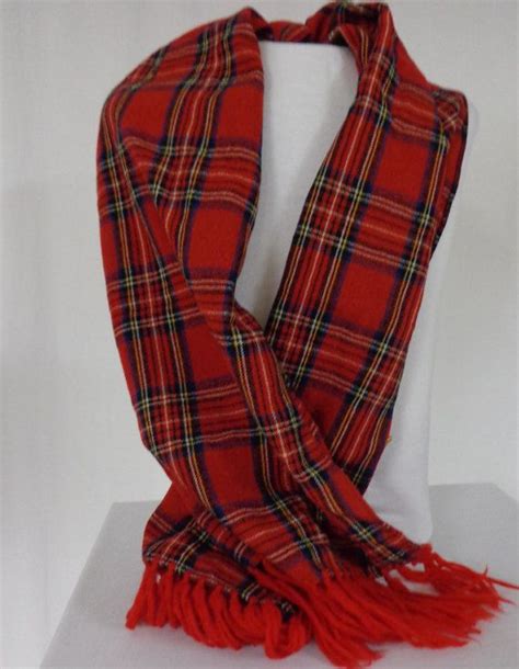 1950s Red Plaid Wool Scarf Unisex Fringed Long Tartan Plaid Etsy Wool Plaid Scarf Red Plaid