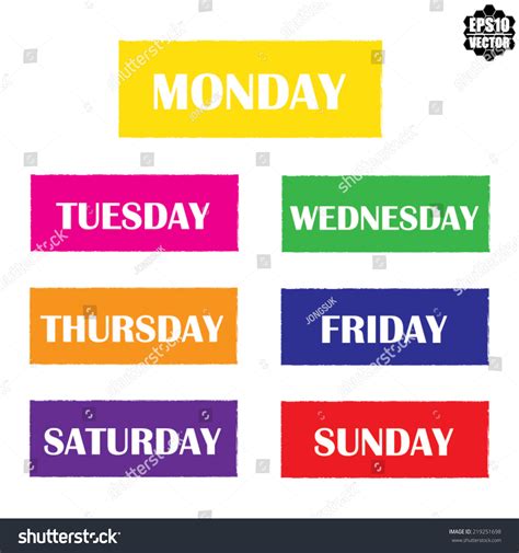 Vector Colorful 7 Days Week Monday Stock Vector 219251698 Shutterstock