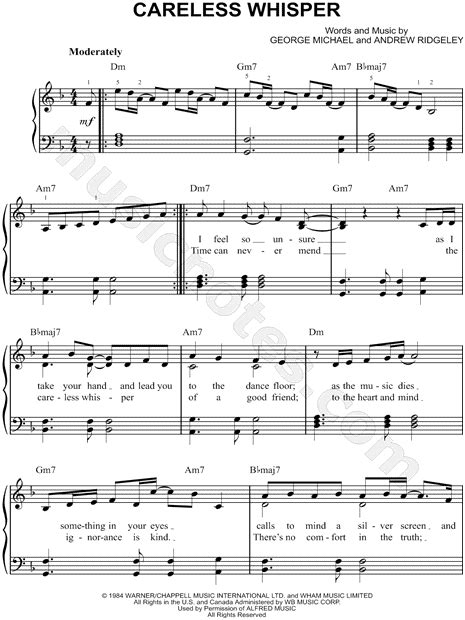 George Michael Careless Whisper Sheet Music Easy Piano In D Minor