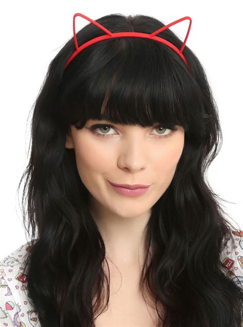Red White And Black Plastic Cat Ear Headband Set A Kitty Headband Set