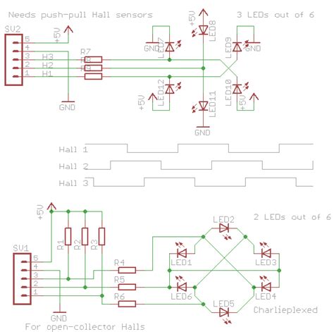 Circuits To Visualize Bldc Hall Sensor Signals On A Group Of 6 Leds