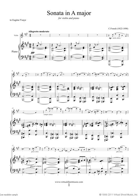 Franck Violin Sonata In A Major Sheet Music For Violin And Piano