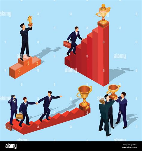 Vector Illustration Of 3d Flat Isometric People Businessman Goes Up